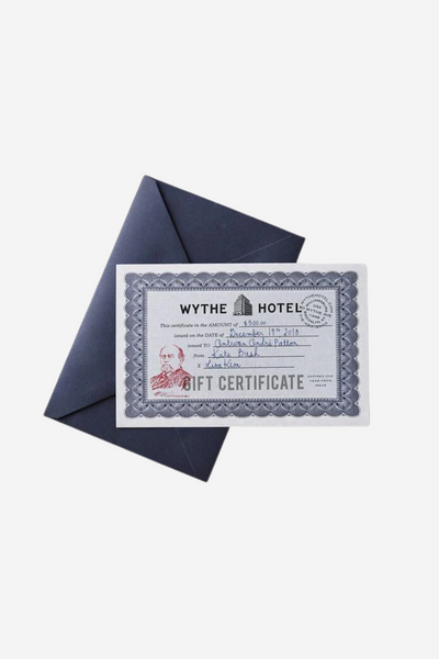 WYTHE HOTEL GIFT CERTIFICATE